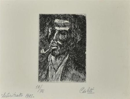 Carletti AUTORITRATTO 1943 incisione su carta, cm 15x19 (lastra cm 10x7)