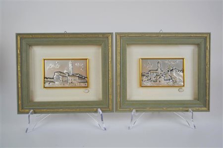 LOTTO DI DUE BASSORILIEVI realizzati su lamine in argento, punzone 925,...