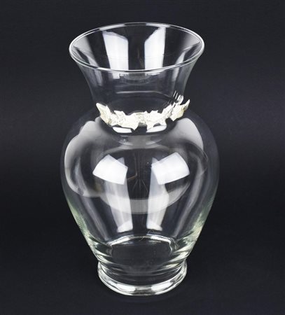 VASO IN VETRO con decorazione in argento h cm 27