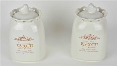 COPPIA DI BISCOTTIERE IN CERAMICA MONTEMAGGI cm 22x13x13 ciascuna