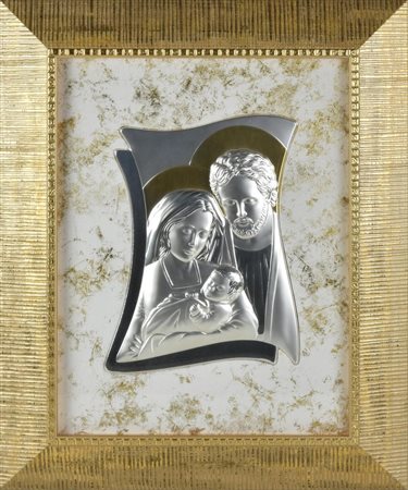 SCULTURA IN ARGENTO SBALZATO satinata, lucida e dorata raffigurante la Sacra...