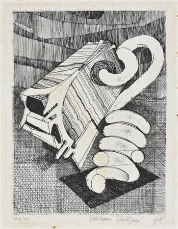 Valeriano Trubbiani COMPOSIZIONE incisione, cm 37,5x29 firmato, datato e...