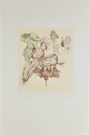 Giuseppe Guerreschi DONNE (IERI E OGGI) incisione su carta, foglio cm...