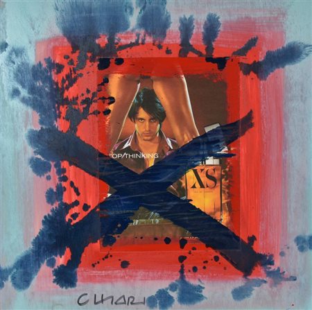 Giuseppe Chiari TOP THINKING tecnica mista e collage su tavola, cm 62x62...