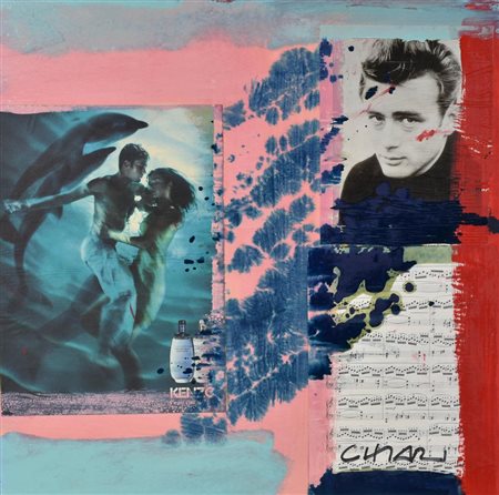 Giuseppe Chiari KENZO tecnica mista e collage su tavola, cm 62x62 firma e...