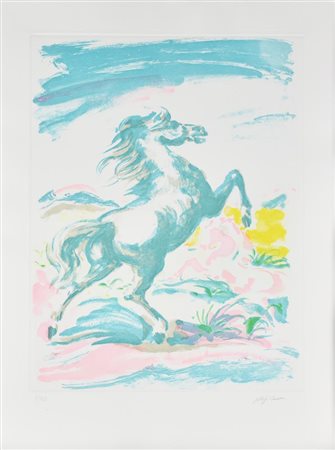 Aligi Sassu MANUSCRIPTUM cartella con cinque acqueforti-acquatinte, battuta...