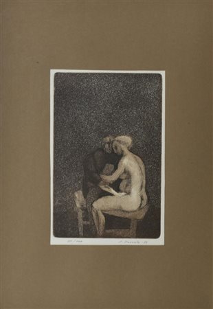 Epifanio Pozzato SCENA EROTICA incisione su carta, cm 50x35 (lastra cm 26x17)...