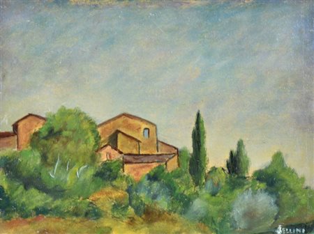 Lina Bellini PAESAGGIO olio su cartone, cm 18x24 firmato sul retro: firmato e...