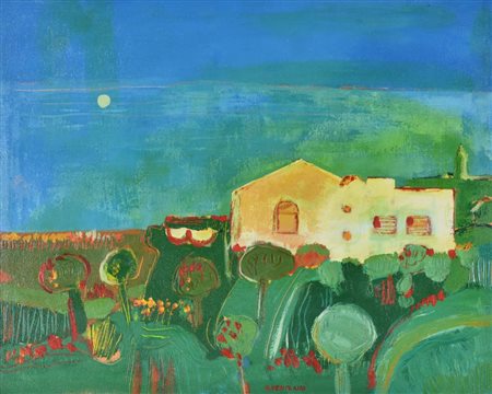 M. Venturini IL CASALE BIANCO olio su tela, cm 45x50 firma sul retro: firma,...