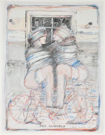 Claudio Knopfli PER MANUELA tecnica mista su carta, cm 62x50 firma, titolo e...