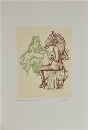 Giuseppe Guerreschi L'INCUBO E FIGURA FEMMINILE CON TESTA EQUINA incisione su...
