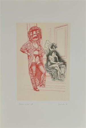 Giuseppe Guerreschi APHORISMS ON MAN incisione su carta, foglio cm 78,5x53,...