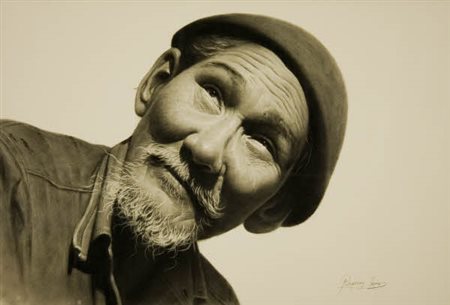 Rampung Jaisam - Vecchio con berretto - 2008 carboncino su carta - cm. 38x56...