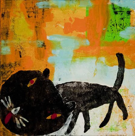 Yoshitomo Nara - Die Schwartze Catze – 1999 acrilico su tela cm. 35x35....