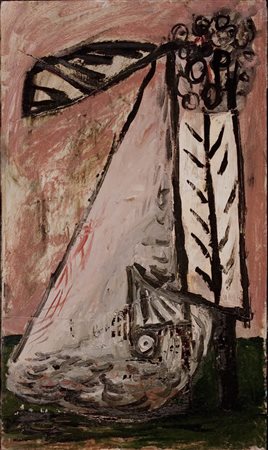 Markus Lupertz - Brennendes Segel - 1989 olio su cartone cm. 60x35 Firma sul...