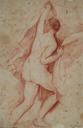 Carlo Cignani NUDO FEMMINILE sanguigna su carta, cm 20x13,5 firma L'opera...