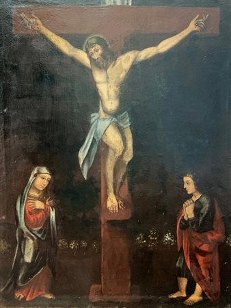 Anonimo del XVIII secolo CROCIFISSIONE olio su tela, cm 69x57 L'opera...
