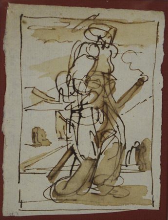 Fortunato Duranti FUGA IN EGITTO inchiostro acquarellato su carta, cm 14,6 x...