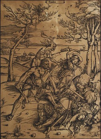 Copia da Albrecht Durer COMBATTIMENTO TRA ERCOLE E CACO xilografia su carta,...