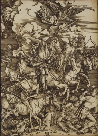 Copia da Albrecht Durer I QUATTRO CAVALIERI DELL'APOCALISSE xilografia su...