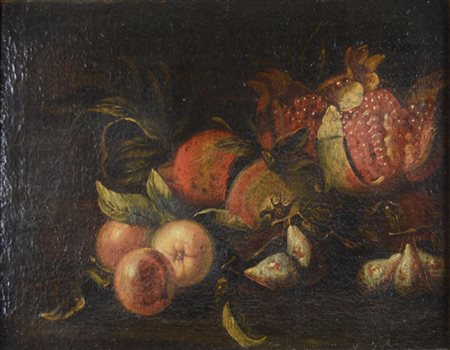 Scuola del XIX secolo NATURA MORTA CON MELOGRANO olio su tela, cm 35x45