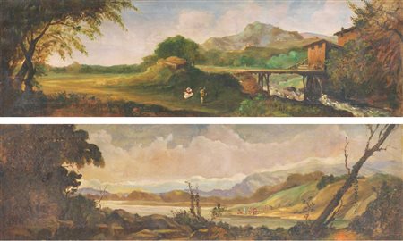 Scuola veneta della fine del XIX secolo COPPIA DI PAESAGGI olio su tela, cm...