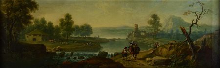 Scuola del XVIII secolo PAESAGGIO olio su tela, cm 27x79