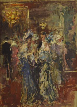 Pompeo Mariani INTERNO A MONTECARLO olio su cartone, cm 45x35 firma...