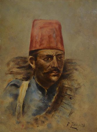 Fausto Zonaro MILITARE TURCO olio su cartone, cm 40x30 firma