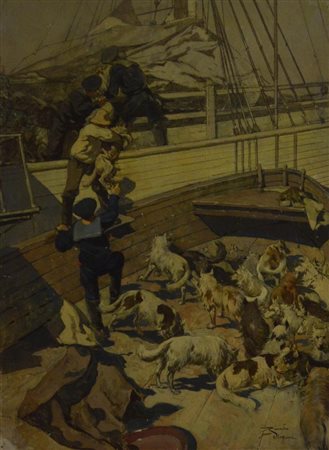 Riccardo Pellegrini IL SALVATAGGIO tecnica mista su cartone, cm 40x30 firma