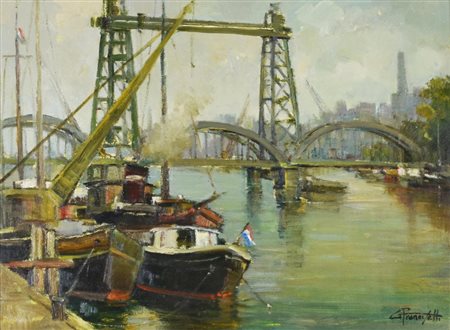 Francisetti Gilberto PONTE SUL MAAS - ROTTERDAM OLANDA olio su tavola, cm...