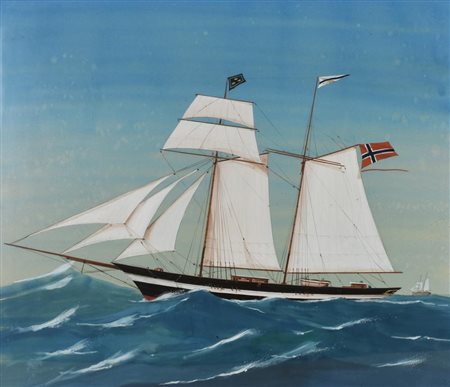 Scuola del XX secolo VELIERO tempera e guache su carta, cm 60x70