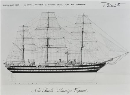 NAVE SCUOLA AMERIGO VESPUCCI foto riproduzione del modello in scala, cm 30x40