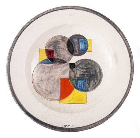 Luigi Veronesi SENZA TITOLO piatto in ceramica smaltata, diametro cm 50 firma...