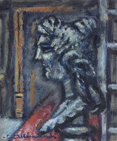 Enrico Allimandi LA DEA olio su cartone telato, cm 30x25 firma