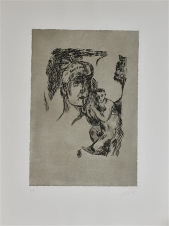 Sandro Chia SENZA TITOLO incisione su carta, battuta cm 62x44, su foglio cm...