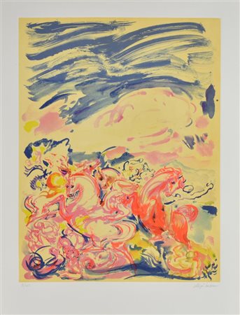 Aligi Sassu SENZA TITOLO incisione su carta, foglio cm 76x56, battuta cm...