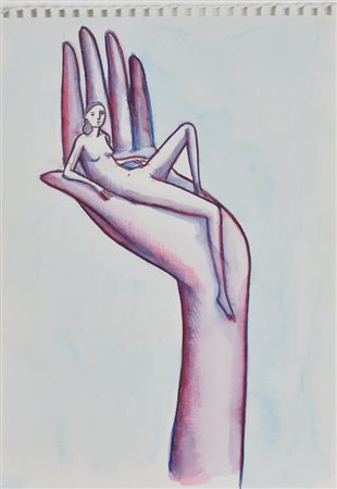 Giacomo Piussi FIGURA FEMMINILE SU UNA MANO acquerello e matita su carta, cm...