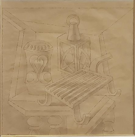 Fortunato Depero Natura morta con griglia, lanterna e vaso 1940