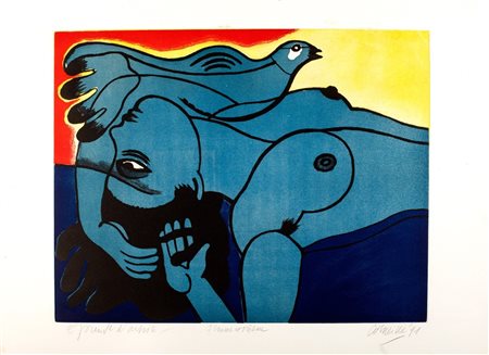 Corneille (Guillaume Cornelis Van Beverloo, Liegi 1922-Auvers-sur-Oise 2010)  - Femme et oiseau