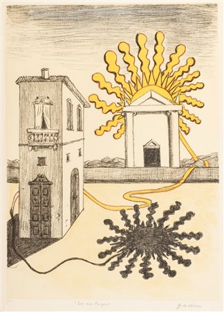 Giorgio de Chirico (Volos 1888-Roma 1978)  - Sole sul tempio, 1969