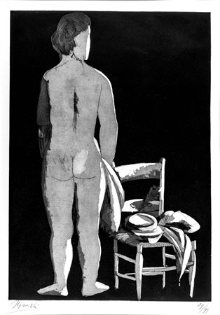 Giacomo Manzù (Bergamo 1908-Roma 1991)  - Nudo e sedia