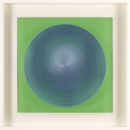 BIASI ALBERTO (n. 1937) Progetto S2, dinamica visiva in azzurro e nero su verde sfumato bianco.
