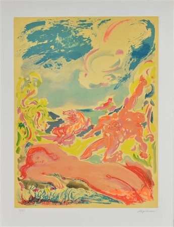 Aligi Sassu SENZA TITOLO incisione su carta, foglio cm 76x56, battuta cm...