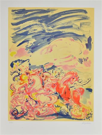 Aligi Sassu SENZA TITOLO incisione su carta, foglio cm 76x56, battuta cm...