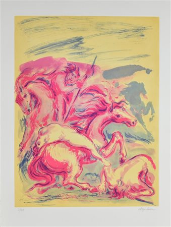 Aligi Sassu SENZA TITOLO incisione su carta, foglio cm 76x56, battuta cm...