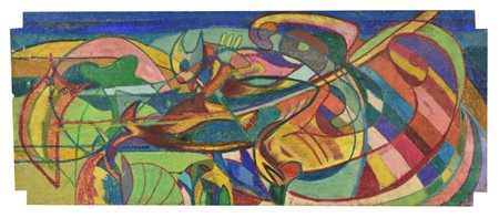 Dando L'UCCELLO INVERTEBRATO tecnica mista su tavola, cm 37x90 firma, titolo...