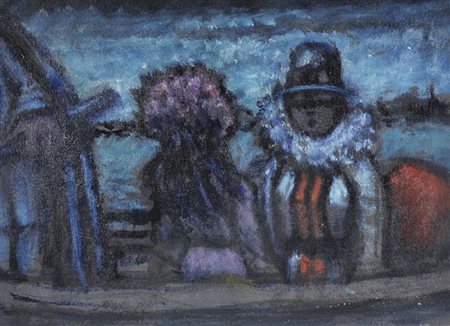 Enrico Allimandi MASCHERE A VENEZIA olio su cartone telato, cm 30x40 eseguito...