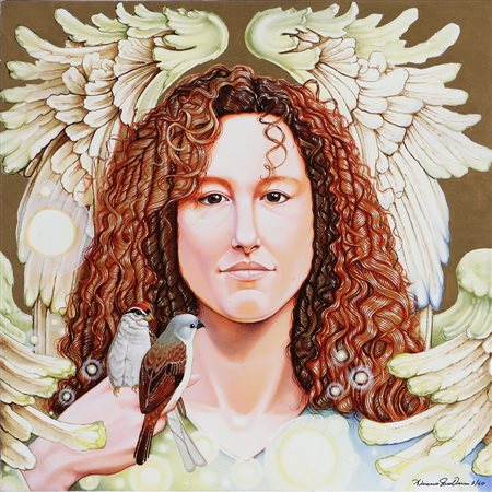 BULDRINI ADRIANO (n. 1969) Angelo con cardellini. Serigrafia. Cm 50x50. Tir....