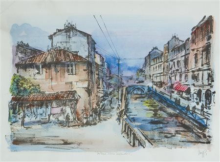 MAGGI GIAMPIETRO (n. 1934) Milano che scompare, il naviglio. Serigrafia. Cm...